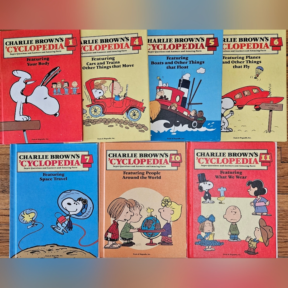 7 Charlie Brown's "Cyclopedia" Hardcover Books, VG Condition, 1-4-5-6-7-10-11